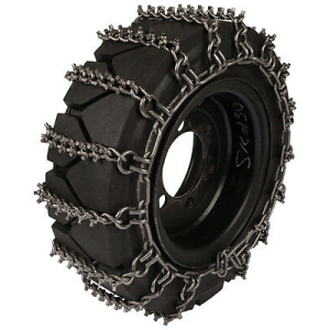 Skid steer tire with v-bar winter tire chain
