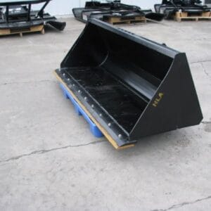 HLA skid steer bucket showing bolt on cutting edge