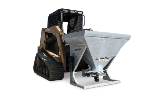 HLA Scatter Shot sand spreader mounted on tracked skid steer