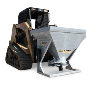 HLA Scatter Shot sand spreader mounted on tracked skid steer