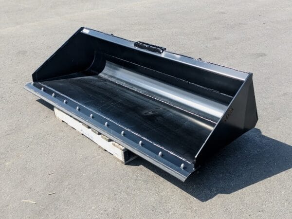 HLA low profile bucket front angle view HLA low profile bucket heavy duty 84" with bolt on cutting edge angle view