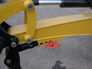 Skid Digger back hoe for skid steer showing mechanical thumb