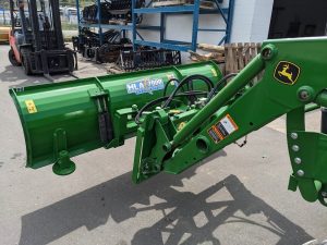 HLA 2000 series 90" snow blade with JD440/540 quick attach mounted on JD tractor rear view
