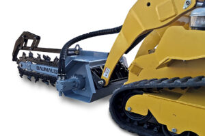 trencher mounted on mini skid steer