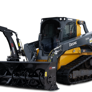 MK Martin Meteor skid steer snowblower mounted on JD Skid steer